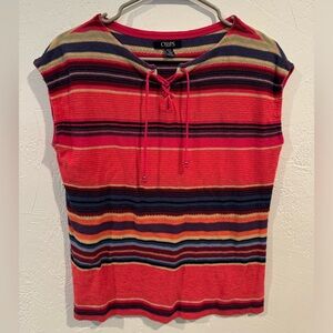 Chaps Sleeveless Striped Sweater Top with Tie Front